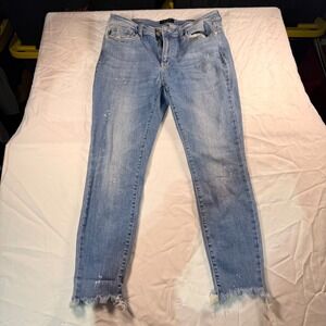 Judy Blue Skinny Fit Jeans Light Wash Paint Splatter Frayed Hem Size 15/32 Women